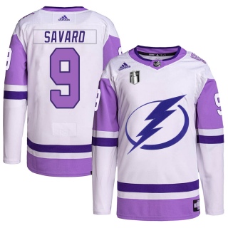 Youth Denis Savard Tampa Bay Lightning Adidas Hockey Fights Cancer Primegreen 2022 Stanley Cup Final Jersey - Authentic White/Pu