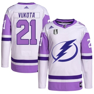 Youth Mick Vukota Tampa Bay Lightning Adidas Hockey Fights Cancer Primegreen 2022 Stanley Cup Final Jersey - Authentic White/Pur
