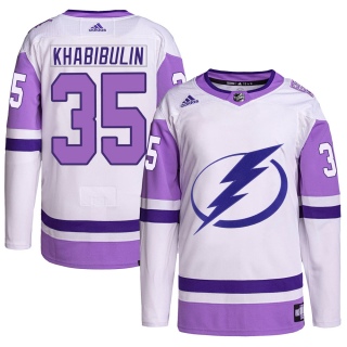 Youth Nikolai Khabibulin Tampa Bay Lightning Adidas Hockey Fights Cancer Primegreen Jersey - Authentic White/Purple