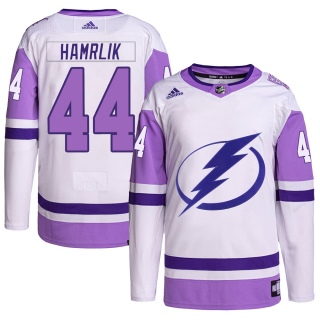Youth Roman Hamrlik Tampa Bay Lightning Adidas Hockey Fights Cancer Primegreen Jersey - Authentic White/Purple